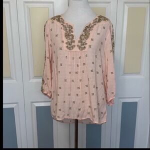 Farmers Market by oneworld CarmingArt Top L Embroidered Floral Peasant Top Pink